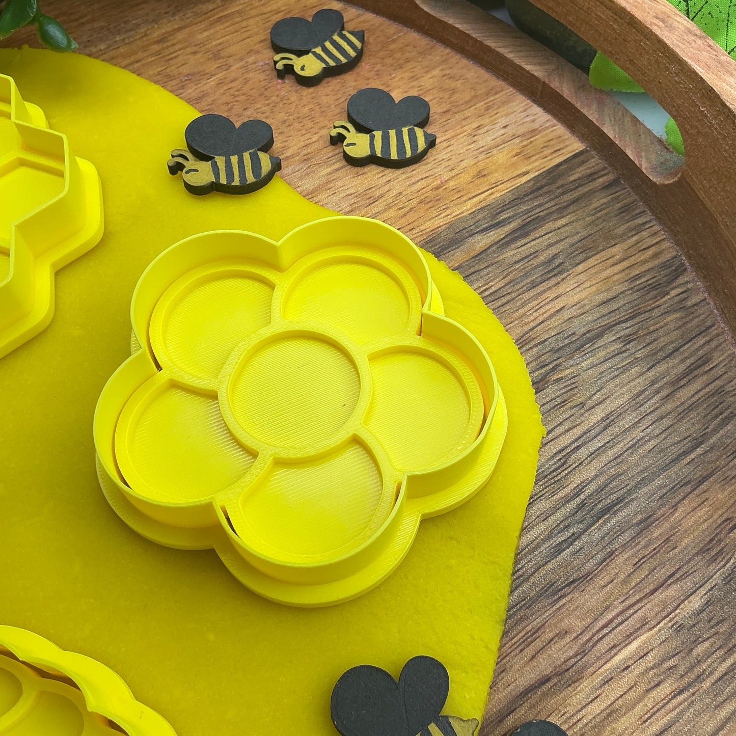 3D-printed bee theme play dough cookie cutter set - 4 piece with bee, beehive, honeycomb and flower - view 5 of 13