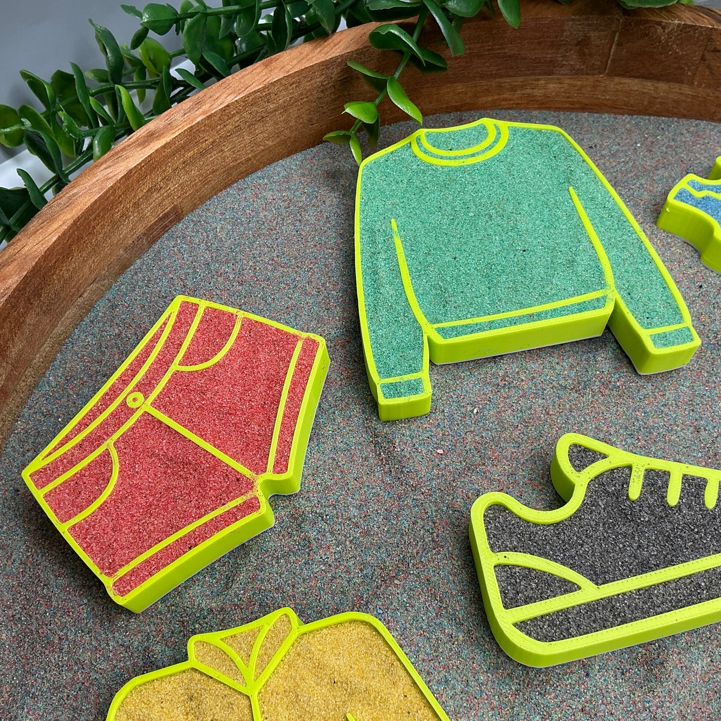 Clothes Sensory Filling Trays 8 Piece Set - in use