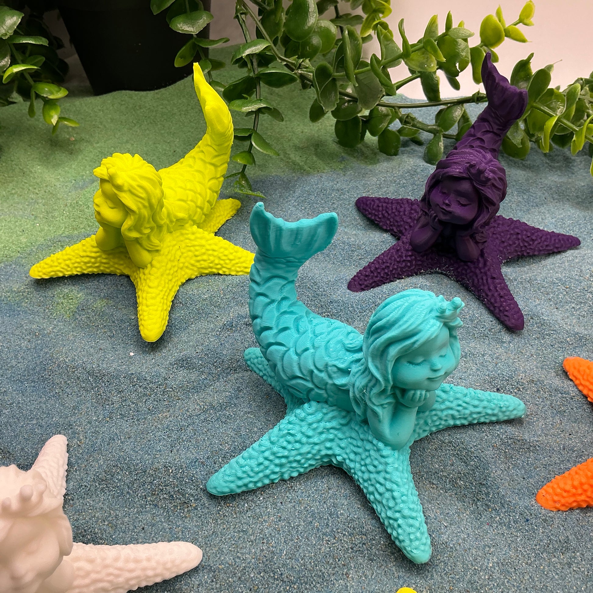 3D Printed Mermaid Princess on Starfish Textured Sensory Toy - Close Up