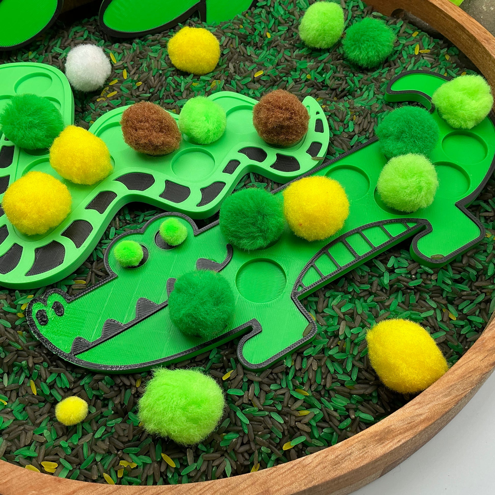 3D-printed animal shape board sensory set, 3 pieces - snake, crocodile and turtle for pom-pom play - view 8 of 13