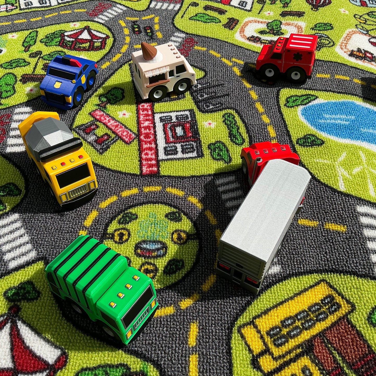 10 piece set Transportation vehicle set multi coloured 3D Printed Vehicle’s Fire Engine, School bus,Police Car