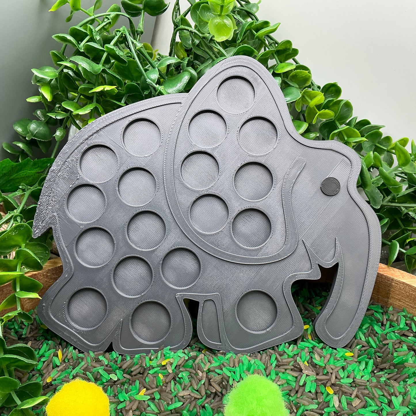 3D-printed animal shape board sensory set, 5 pieces - parrot, zebra, elephant, lion and giraffe for pom-pom play - view 8 of 21