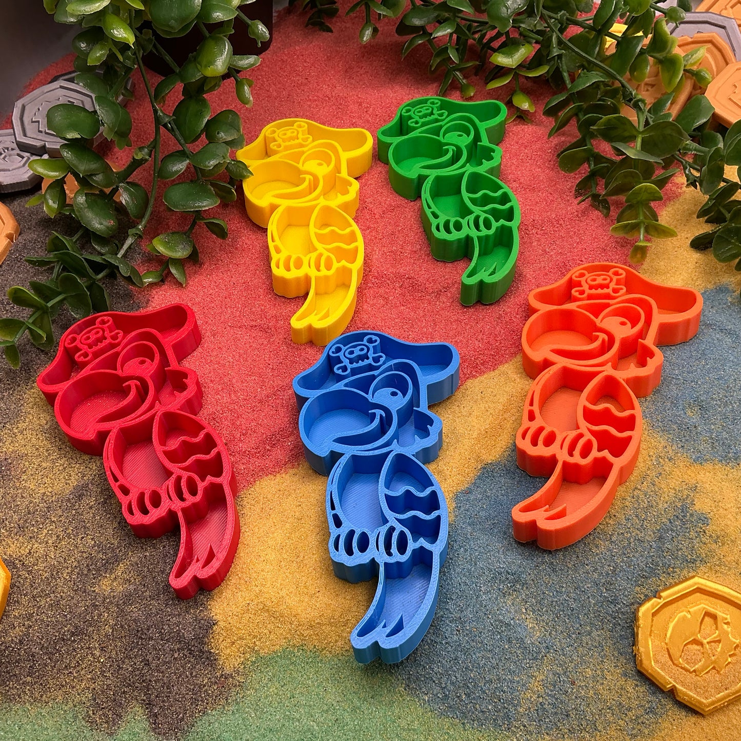 Parrot 3D Printed Sensory Filling Tray's Colourful Parrots 5 Piece Set Eco Frien - Detail Shot