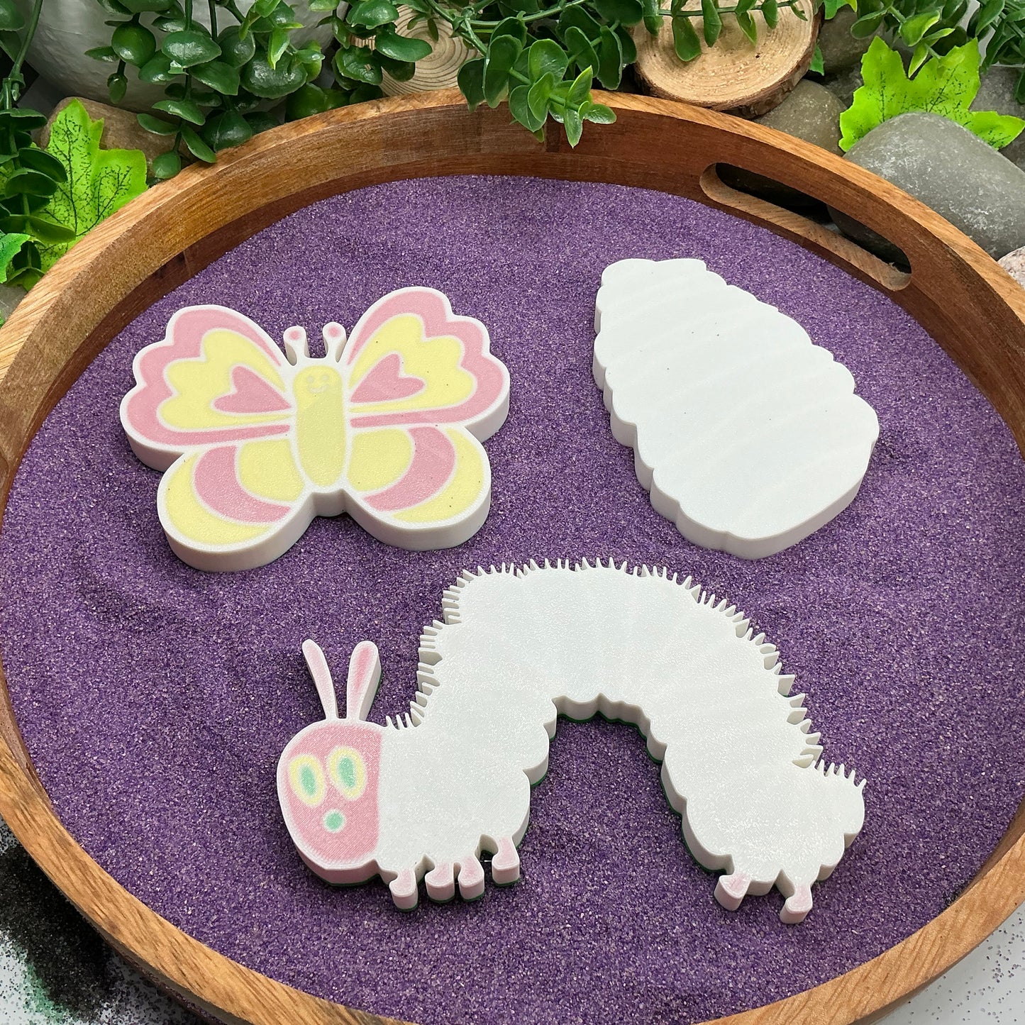 3D-printed butterfly life cycle sensory fill shape set - 3 piece with cocoon, caterpillar and butterfly - view 9 of 13