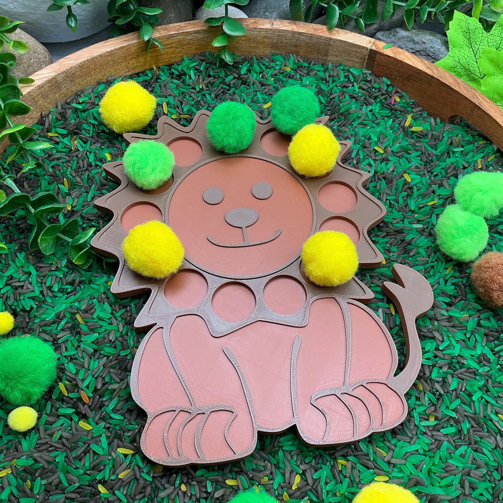 3D-printed animal shape board sensory set, 5 pieces - parrot, zebra, elephant, lion and giraffe for pom-pom play - view 6 of 21
