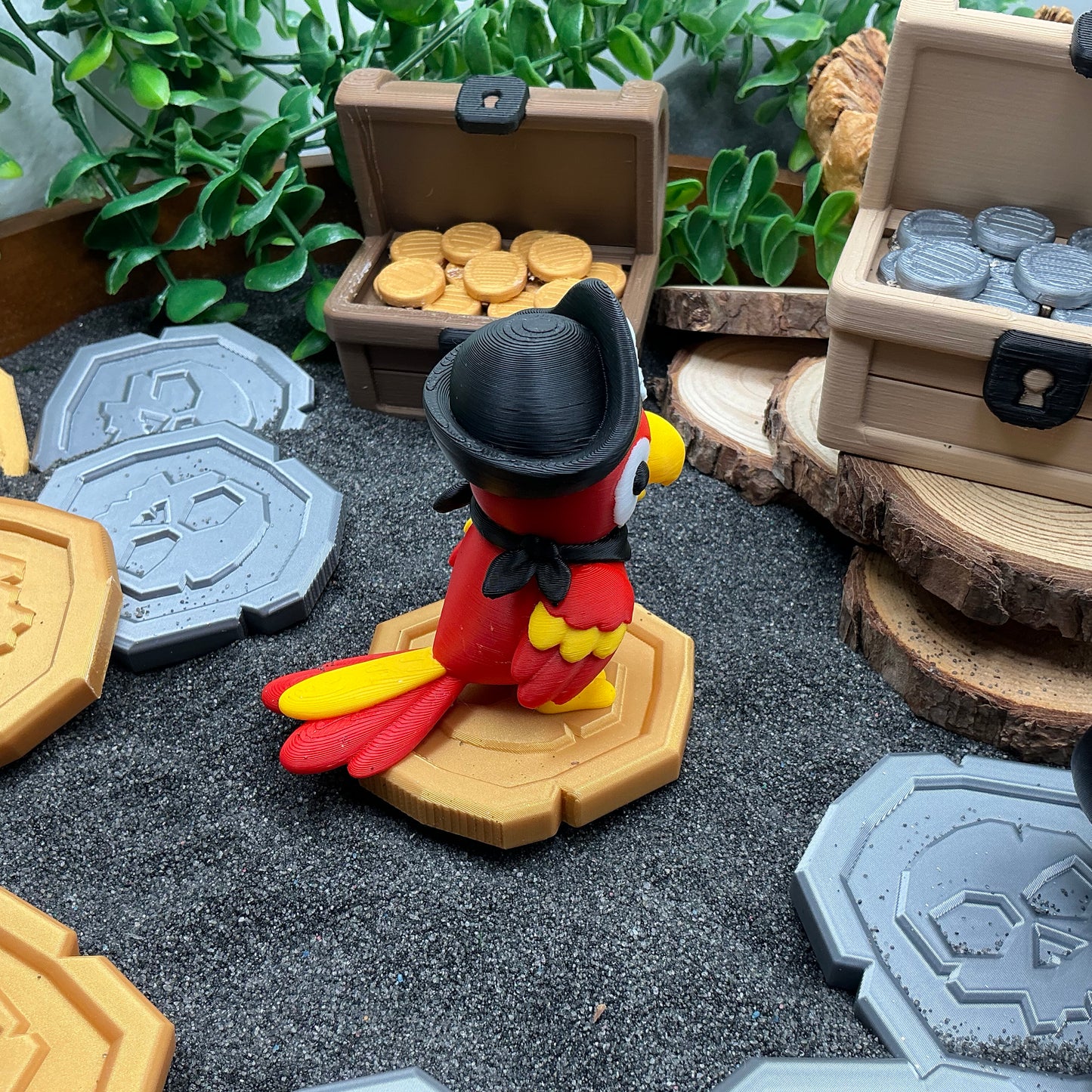 Pirate,Treasure Chest, Parrot & Treasure Coins 6 piece set