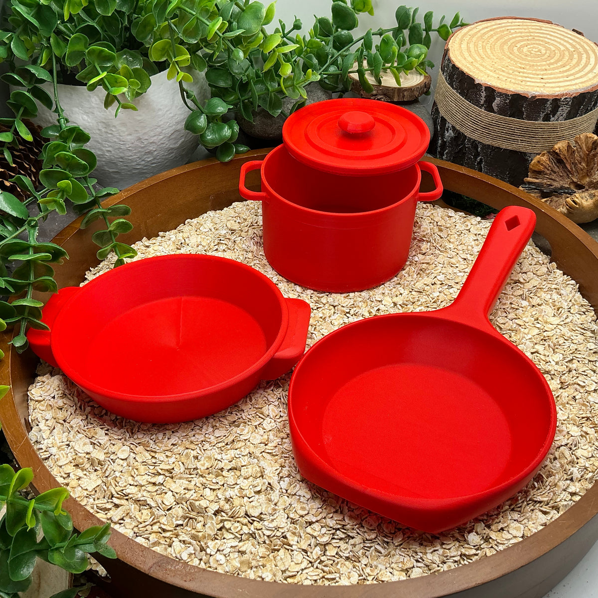 Kitchen Pot & Pan Set (3 Piece) - 3D Printed Eco-Friendly Cooking Role Play Toy