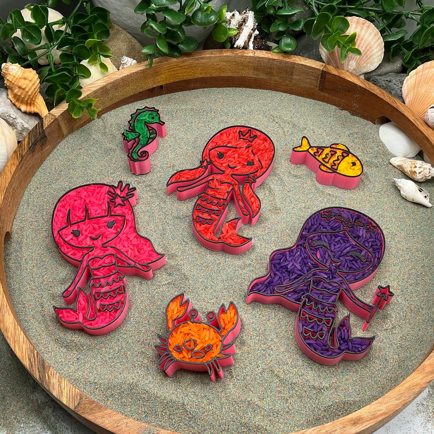 3D-printed mermaid sensory filling tray, 5-piece set with three mermaids, crab and fish - view 14 of 14