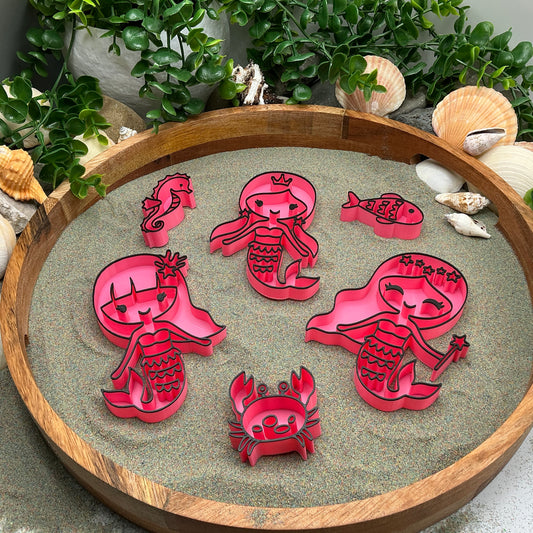 3D-printed mermaid sensory filling tray, 5-piece set with three mermaids, crab and fish - view 1 of 14