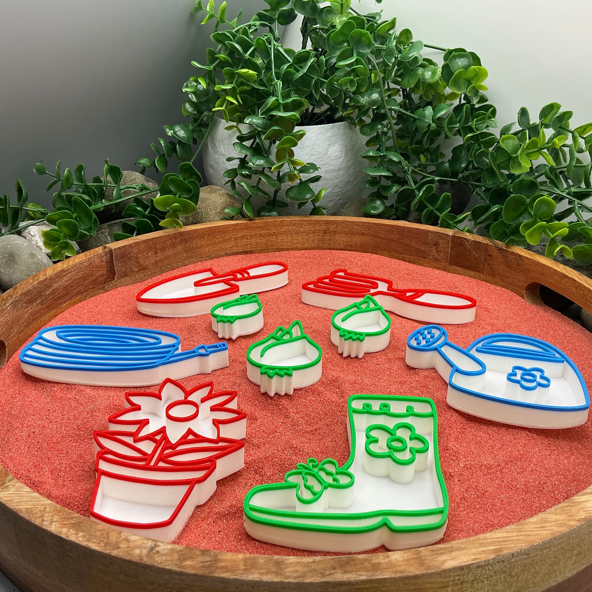 3D-printed gardening play sensory filling tray, 9-piece set for sand and rice tuff trays - spring garden theme - view 2 of 13