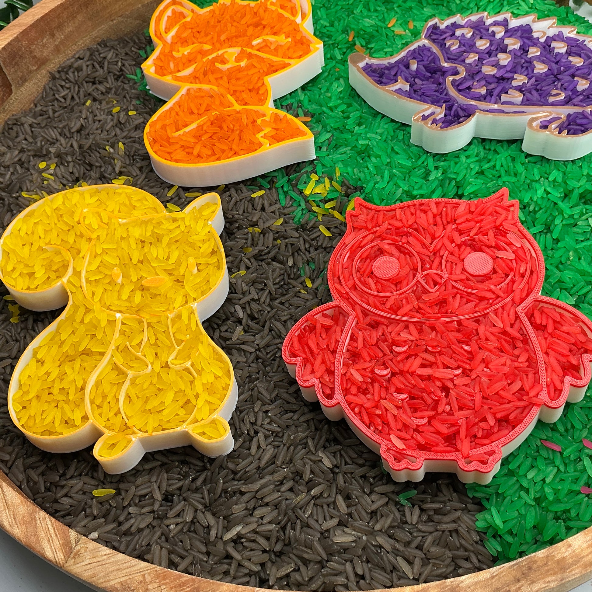 3D-printed autumn animals sensory filling tray - fox, hedgehog, squirrel and owl - view 7 of 9