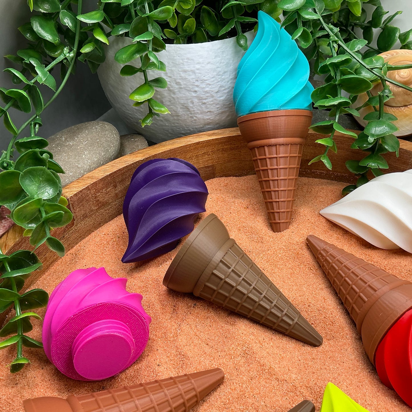 Ice Cream Scoops & Cones Twist Action Role Play Kitchen Food bubblegum,Lime & colourful toppings