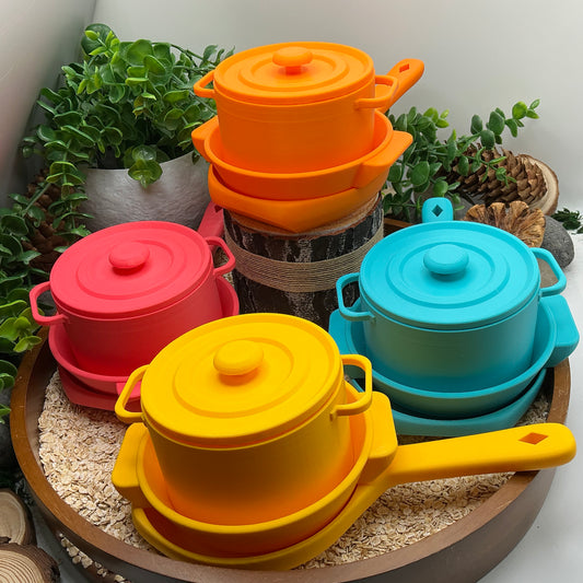 Kitchen Pot & Pan Set (3 Piece) - 3D Printed Eco-Friendly Cooking Role Play Toy