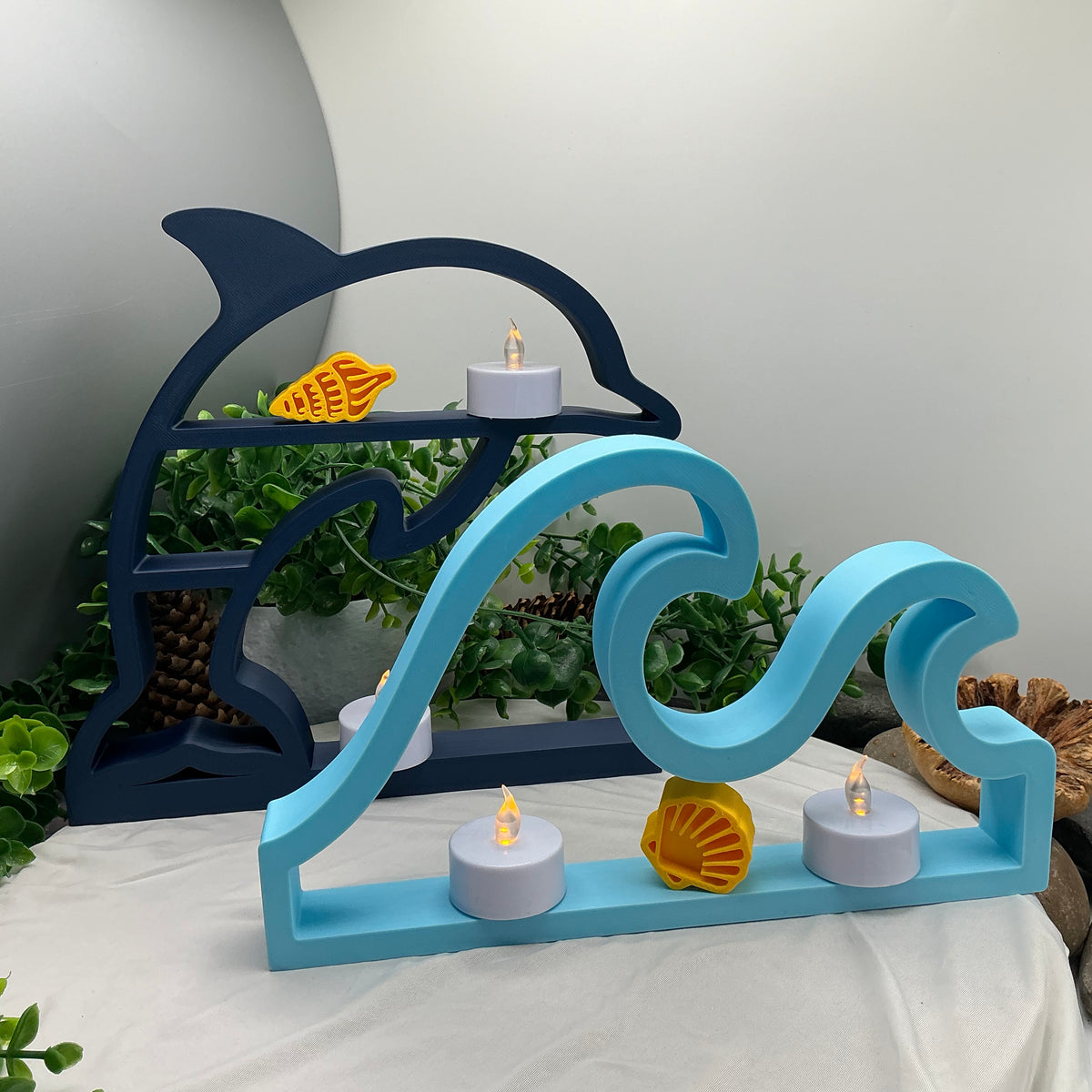 Dolphin & wave table top mini shelves display shelf, two piece set