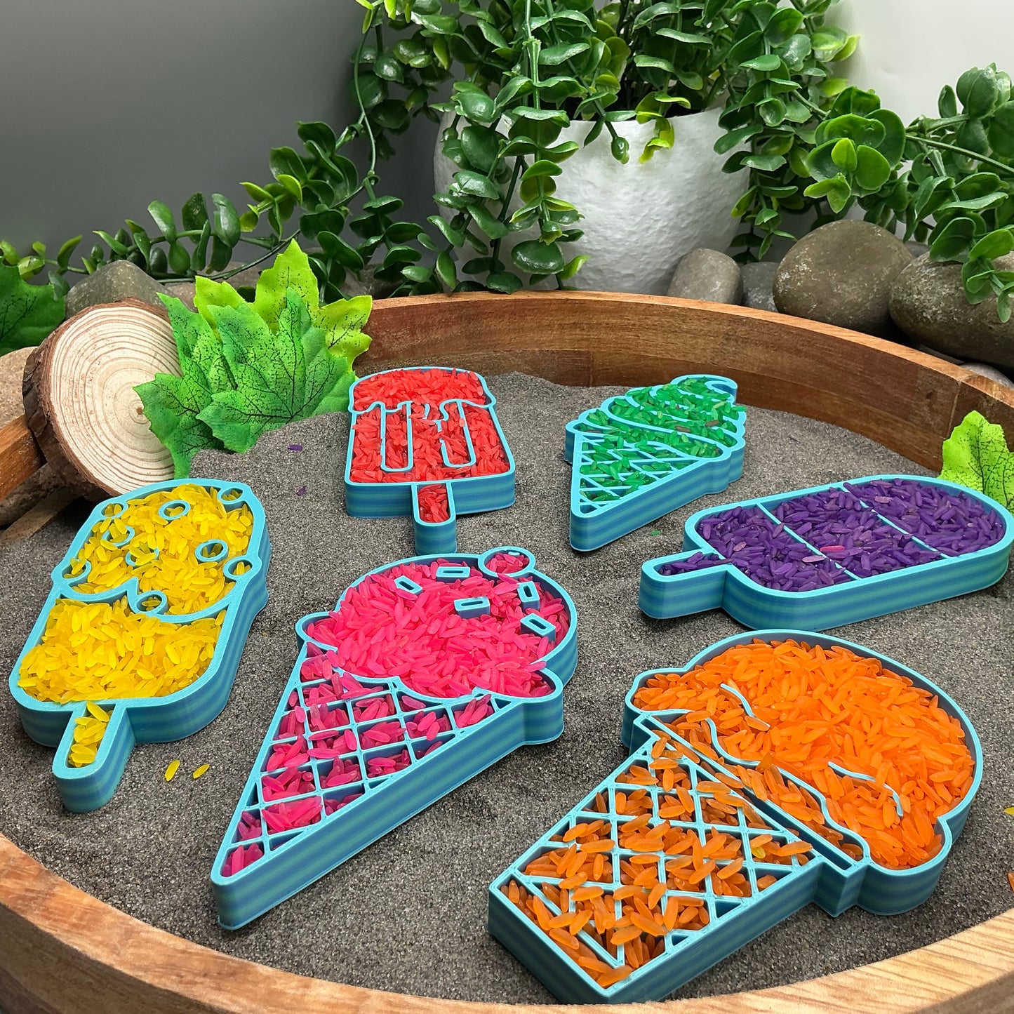 Ice Cream Fill Shapes Sensory Filling Trays Eco-Friendly 3D Printed 6 Piece Set Sand Rice Oat Play Pretend Food Activity