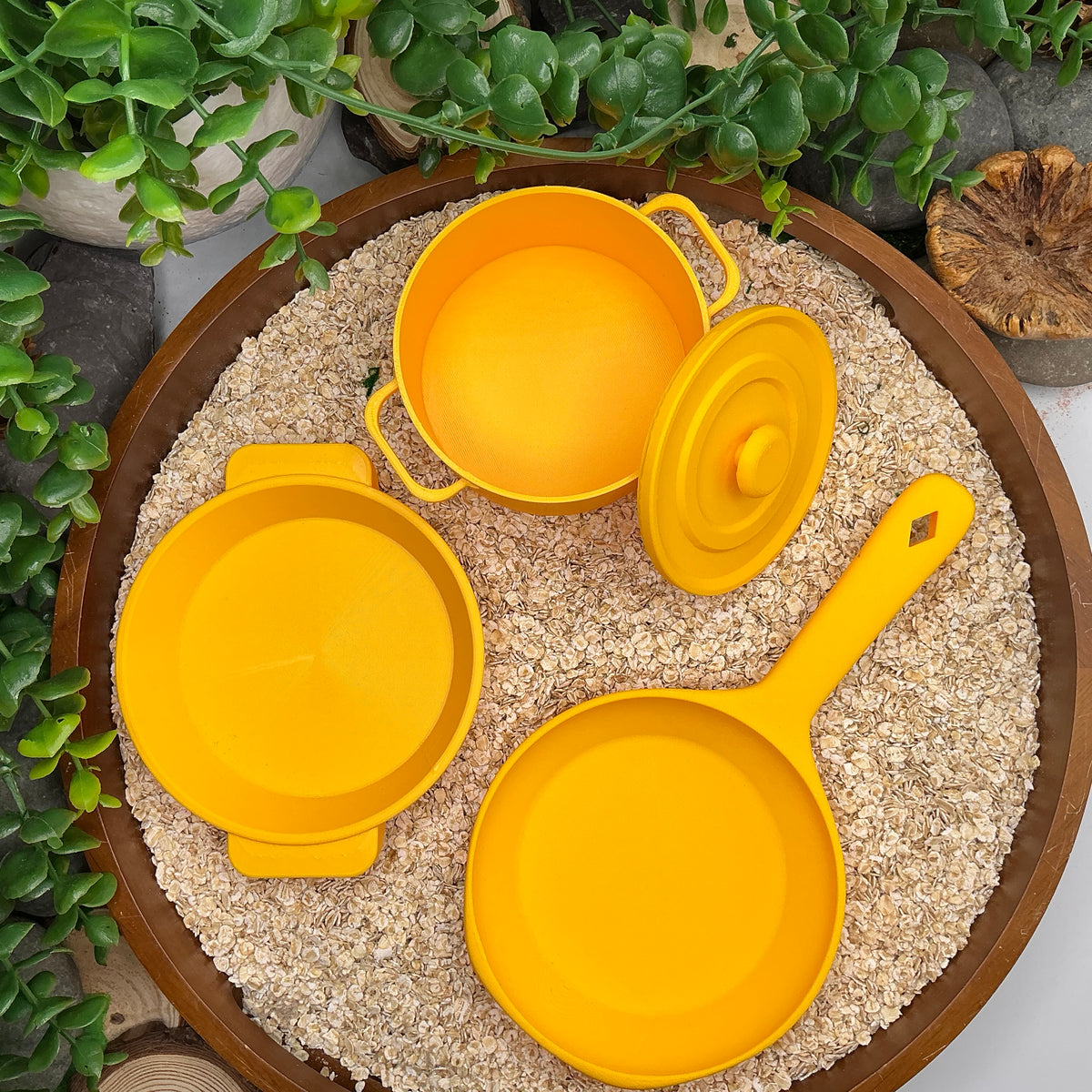Kitchen Pot & Pan Set (3 Piece) - 3D Printed Eco-Friendly Cooking Role Play Toy
