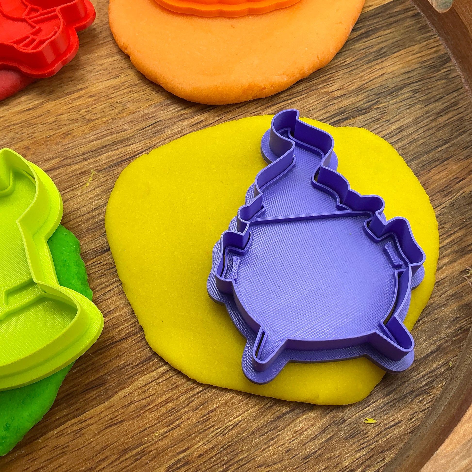 3D-printed witch Halloween play dough cookie cutter set - 4 piece (witch on broom, cauldron, hat and pumpkin) colour set A - view 5 of 13