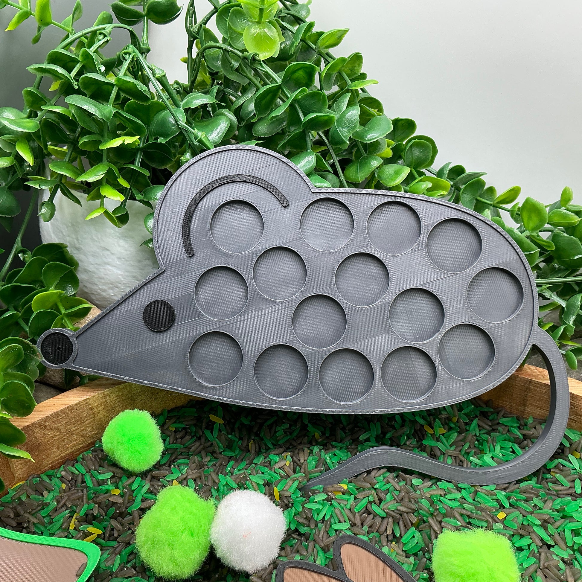 3D-printed animal shape board sensory set, 4 pieces - rabbit, mouse, swan and tree for pom-pom play - view 5 of 13