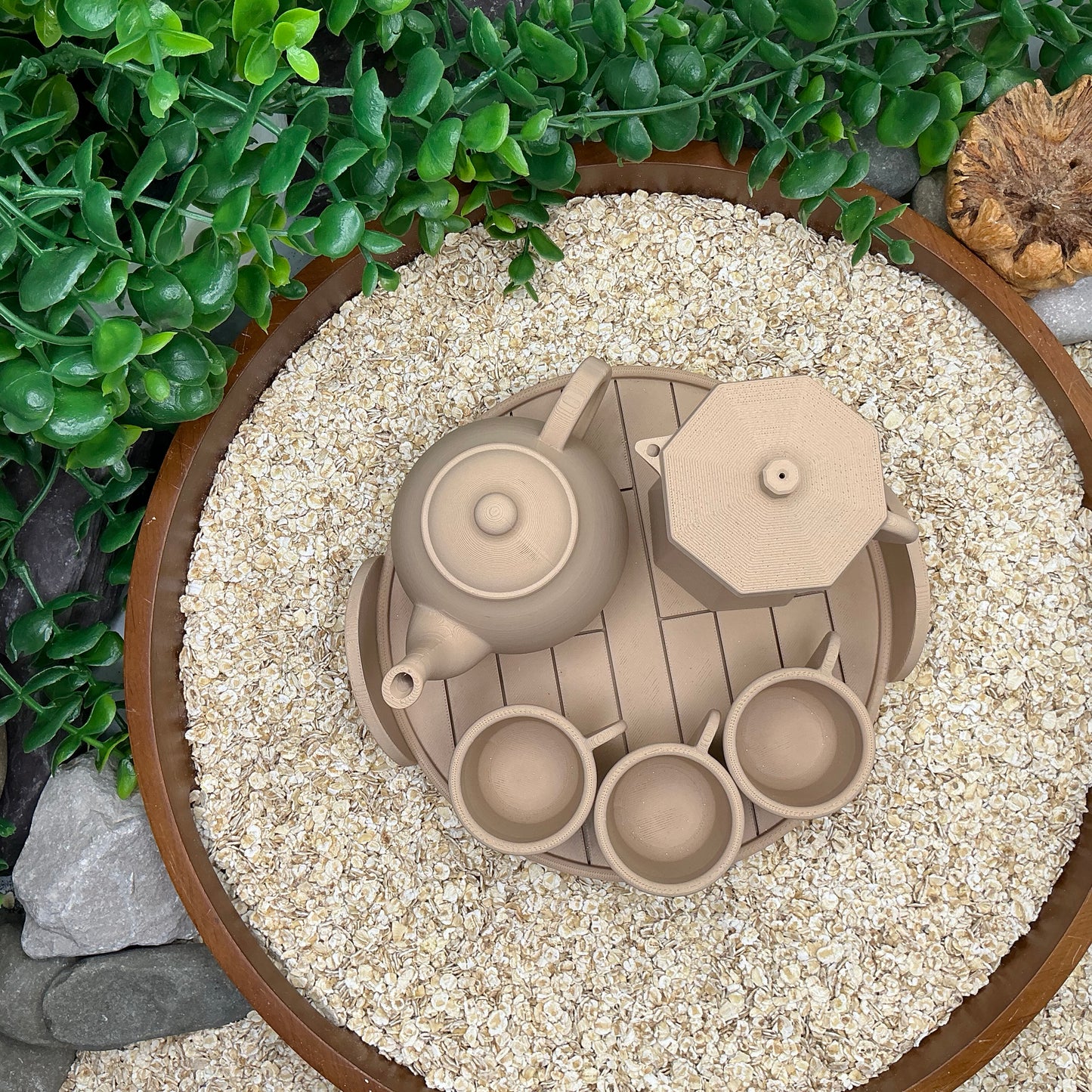 Tea & Coffee Maker Set 6 Piece Set - 3D Printed Teapot , Coffee Pot , Cups & Tray Kitchen Role Play Toy, Eco-Friendly