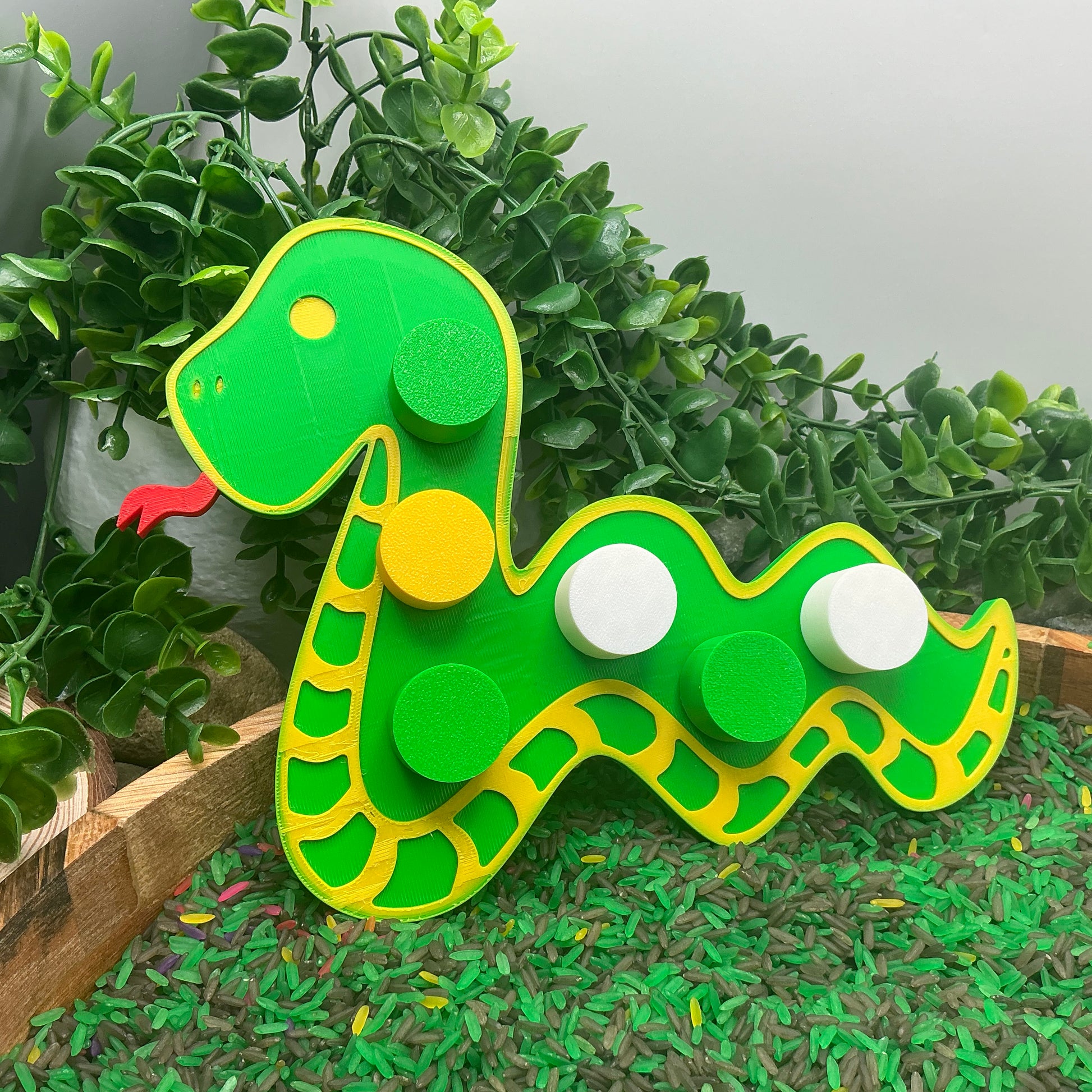 3D-printed snake thread peg board sensory toy with screw-on nuts - fine motor and pre-writing skill builder - view 3 of 5