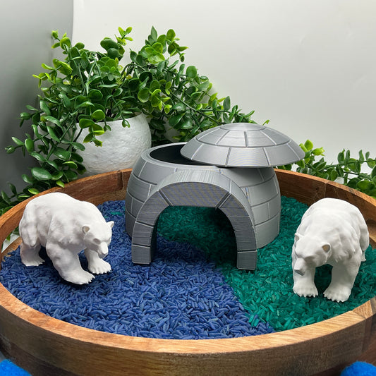 Arctic Polar Bear and Large Igloo - 3D printed eco-friendly toy by Sarah's 3D Prints