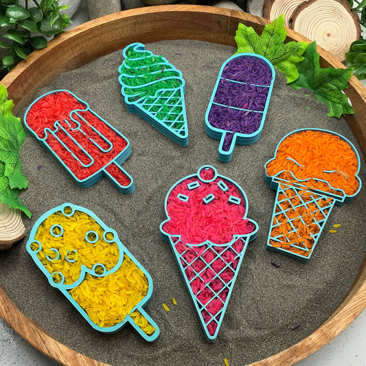 Ice Cream Fill Shapes Sensory Filling Trays Eco-Friendly 3D Printed 6 Piece Set Sand Rice Oat Play Pretend Food Activity