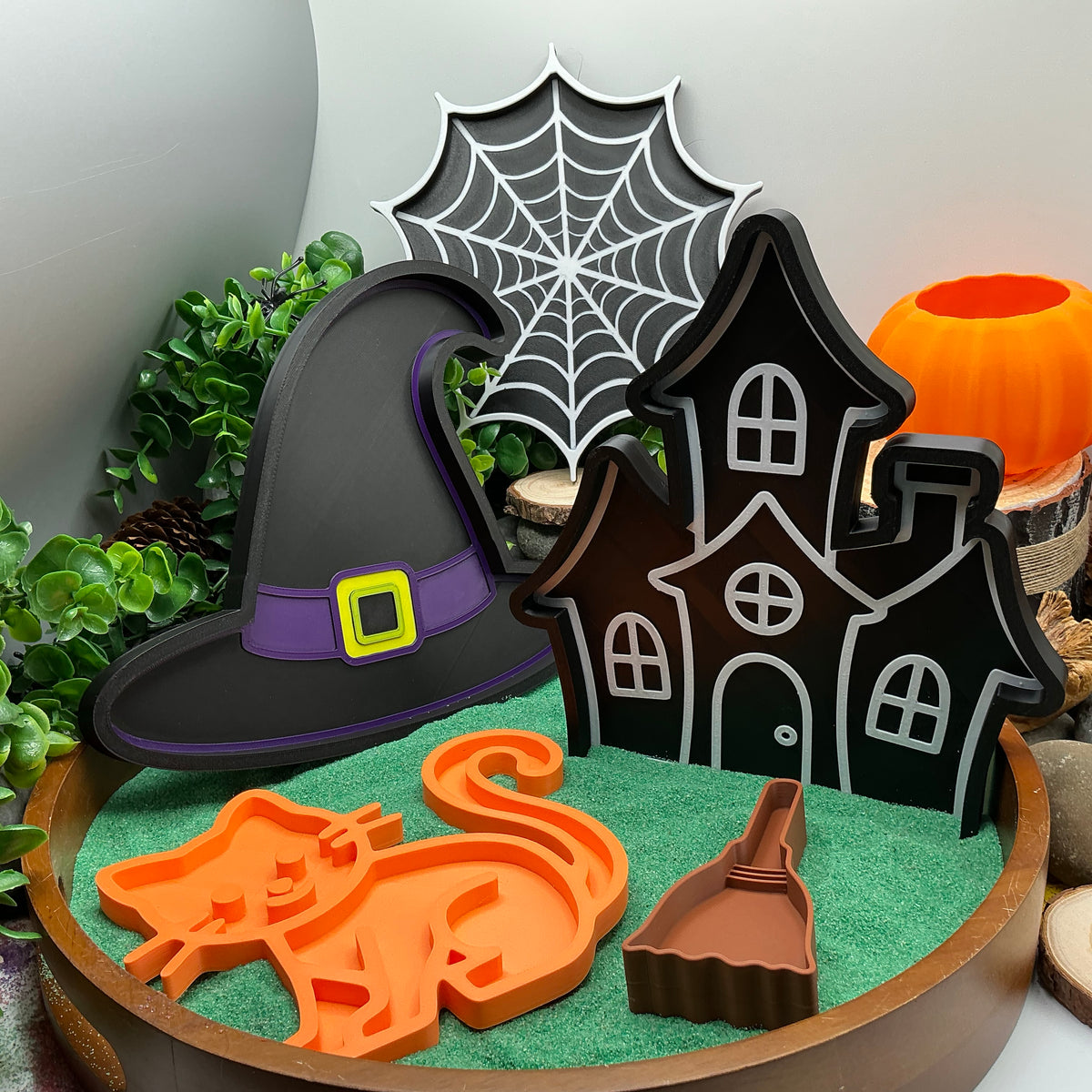Halloween Witch & Broomstick Sensory Set - 5 Piece Fill Shapes & Trays for Story Play