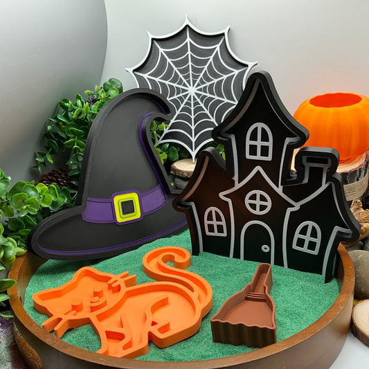 Halloween Witch & Broomstick Sensory Set - 5 Piece Fill Shapes & Trays for Story Play