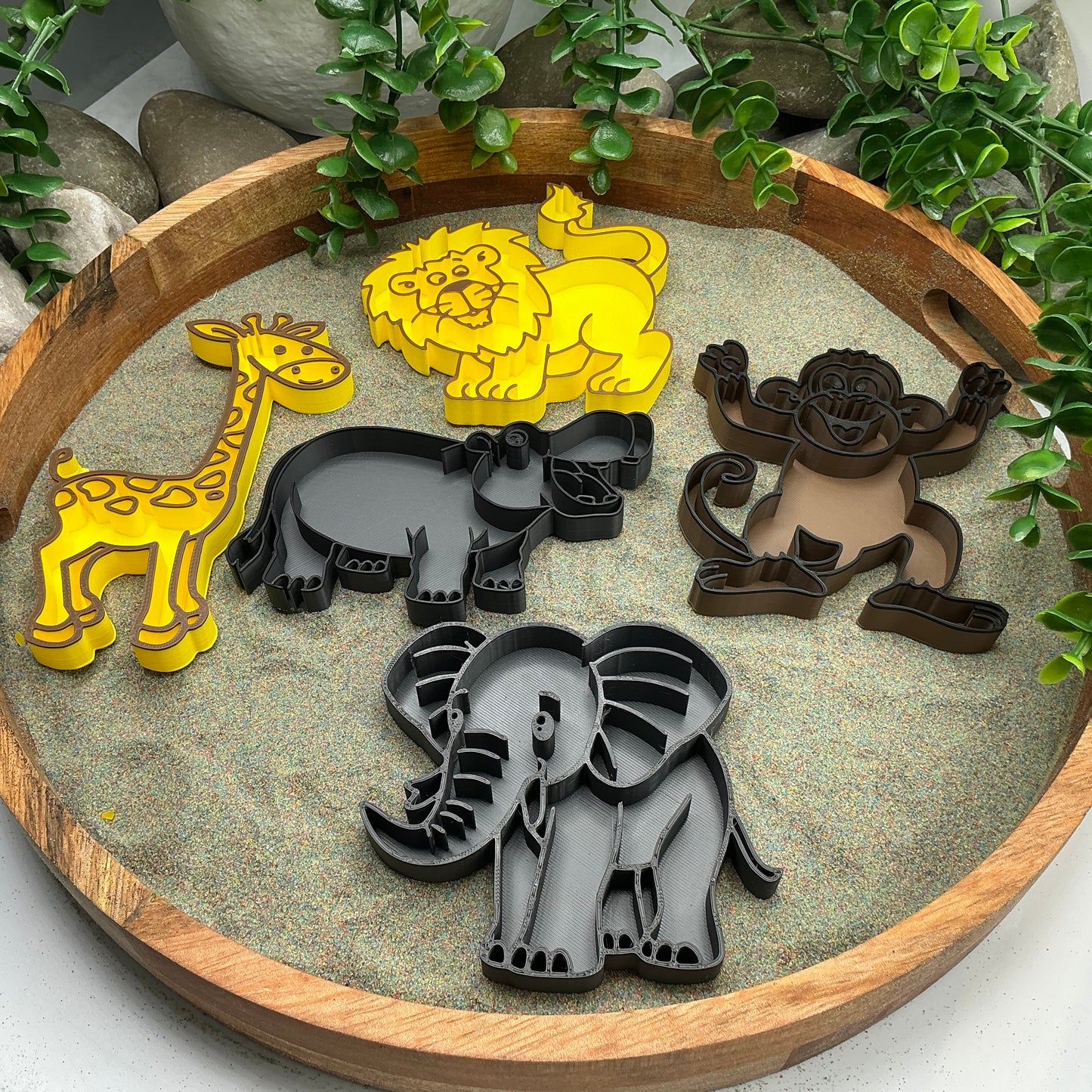 Safari animals Fill Shapes Sensory Filling Trays 5 piece set elephant hippo lion monkey and giraffe