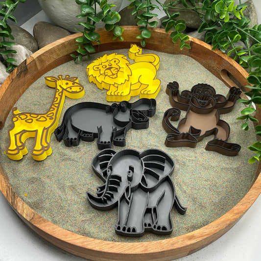 Safari animals Fill Shapes Sensory Filling Trays 5 piece set elephant hippo lion monkey and giraffe