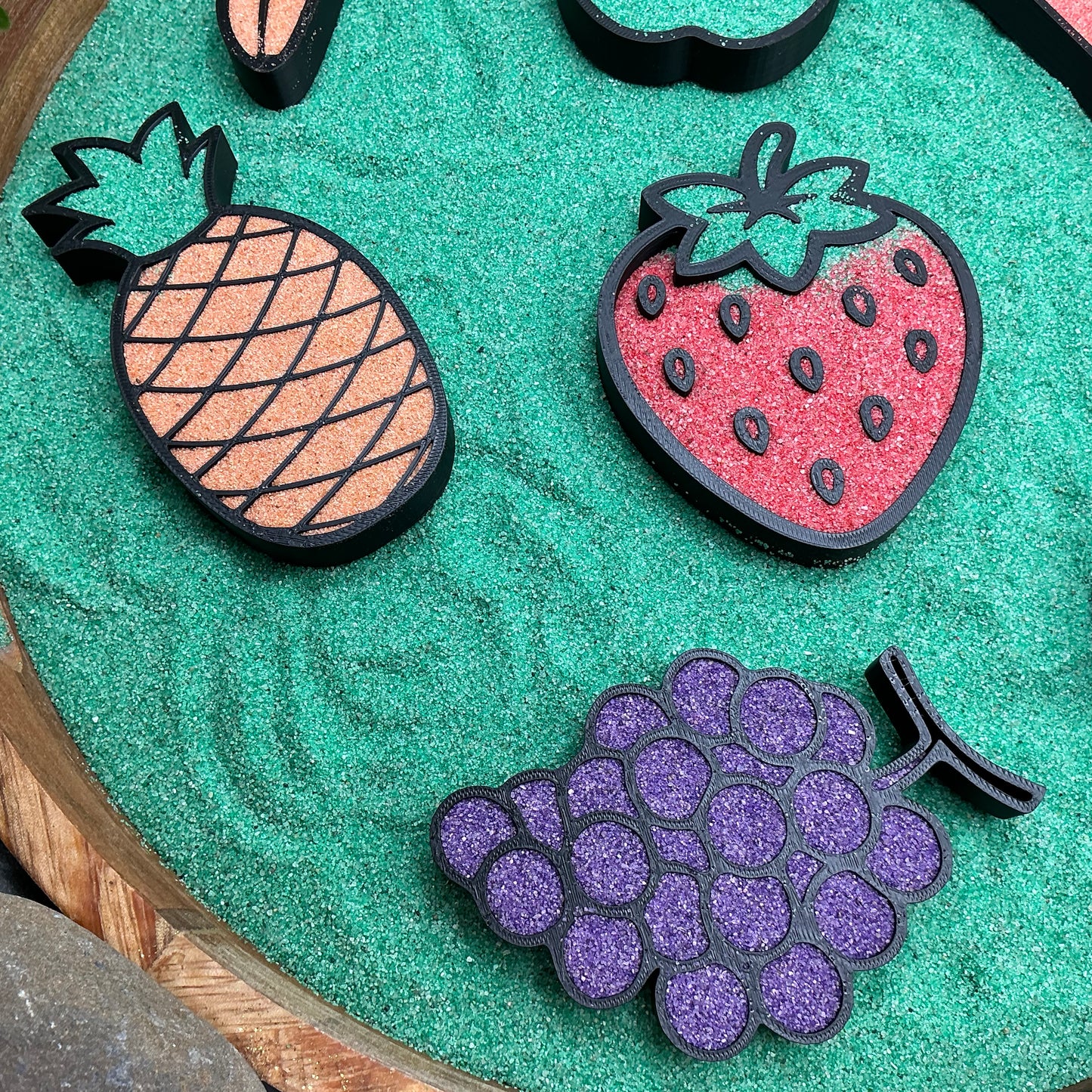 Fruit fill shapes play fruit sensory filling trays 7 piece set tuff tray