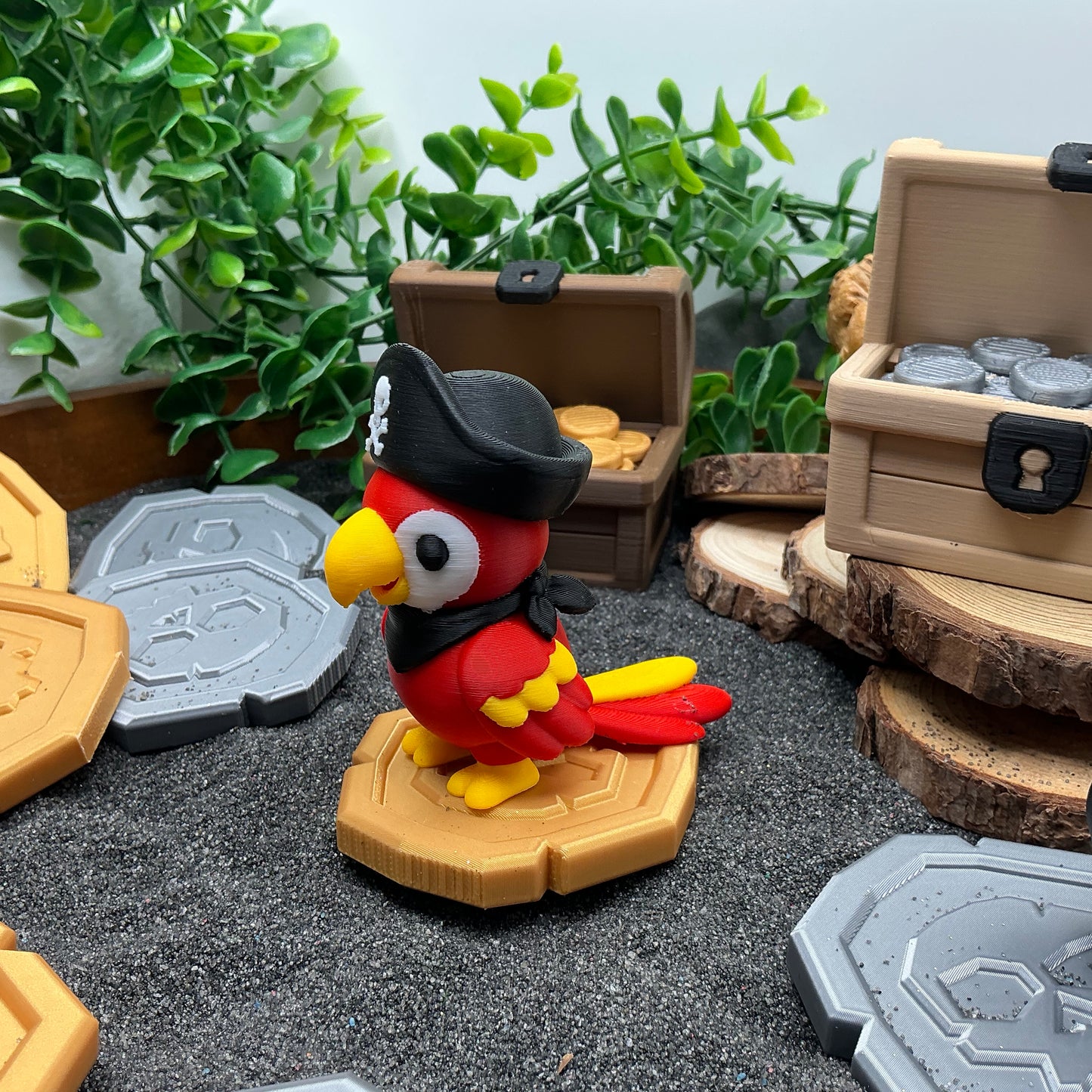 Pirate,Treasure Chest, Parrot & Treasure Coins 6 piece set