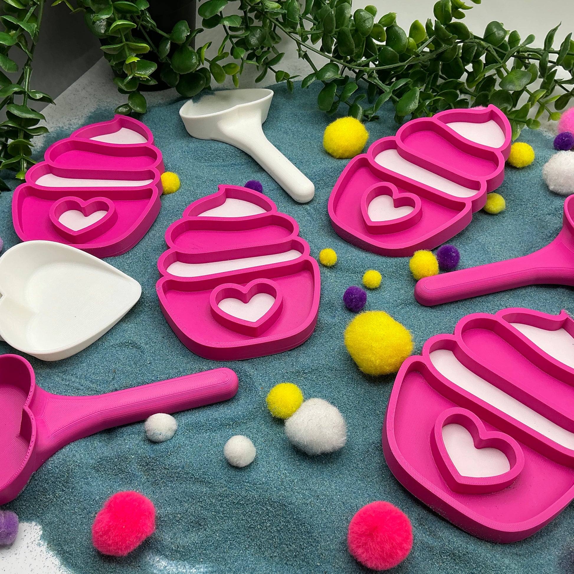 Cupcake Sensory Trays & Heart Scoops Eco Friendly Montessori Toy 3D Printed Food - Alternative View