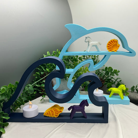 Dolphin & wave table top mini shelves display shelf, two piece set