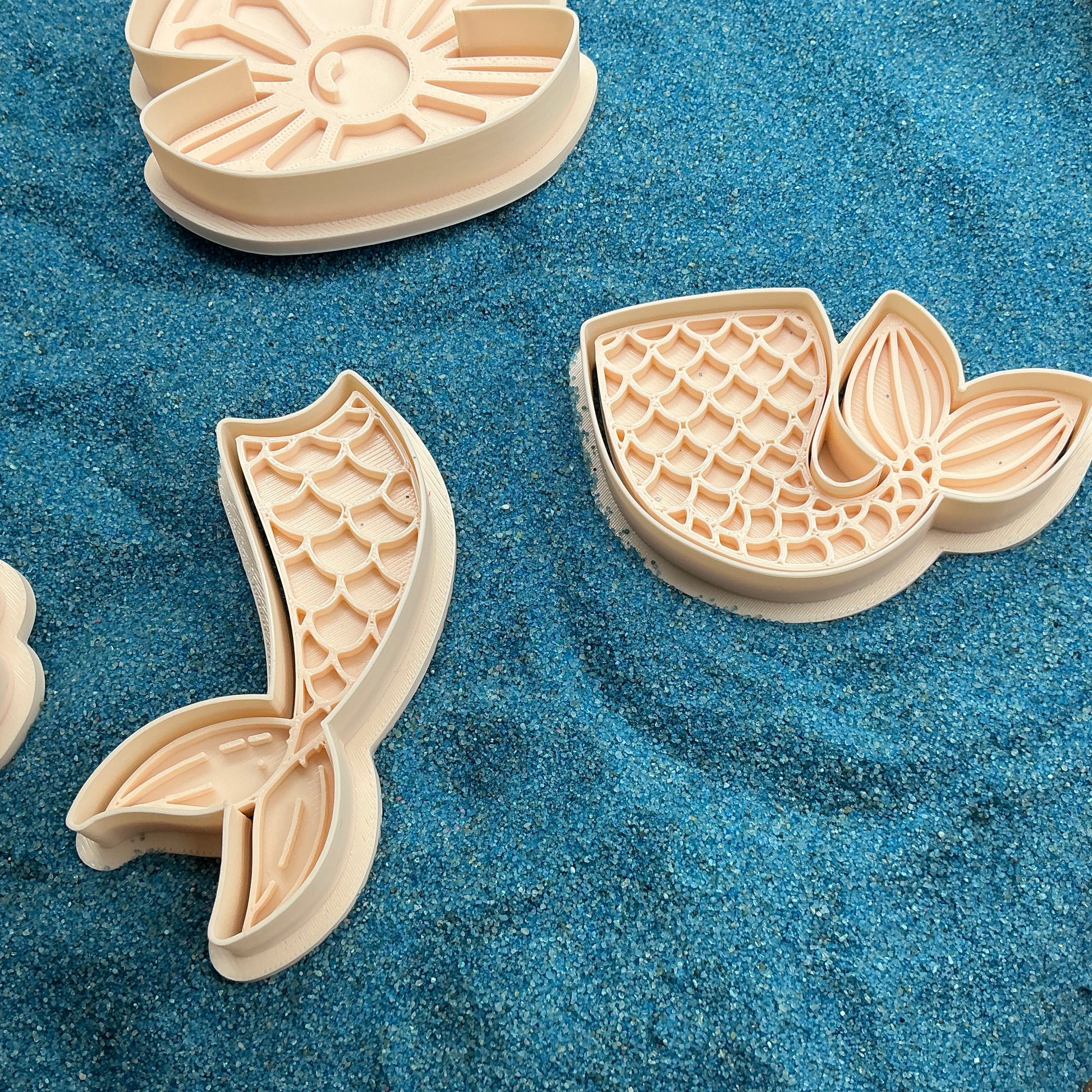 3D-printed mermaid lagoon play dough cookie cutter set - 5 piece with coral, mermaid tails, clam shell and shell - view 12 of 15