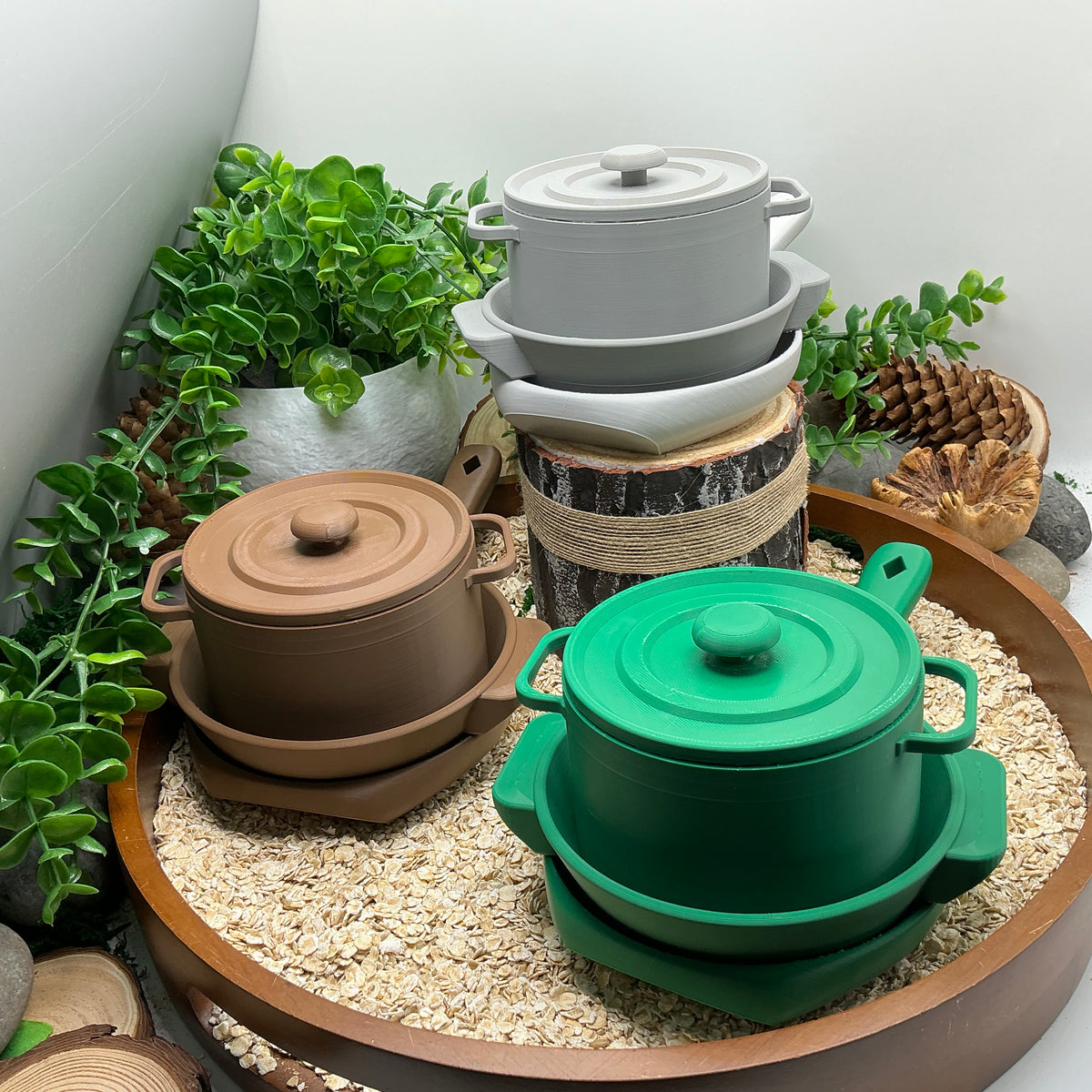 Kitchen Pot & Pan Set (3 Piece) - 3D Printed Eco-Friendly Cooking Role Play Toy