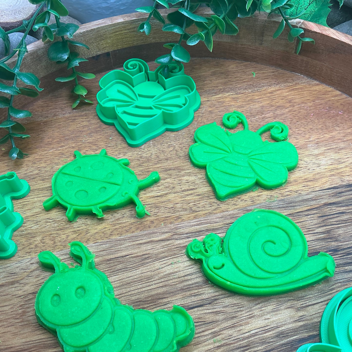 3D-printed garden spring insects play dough cookie cutter set - 4 piece with caterpillar, bee, ladybug and snail - view 12 of 15