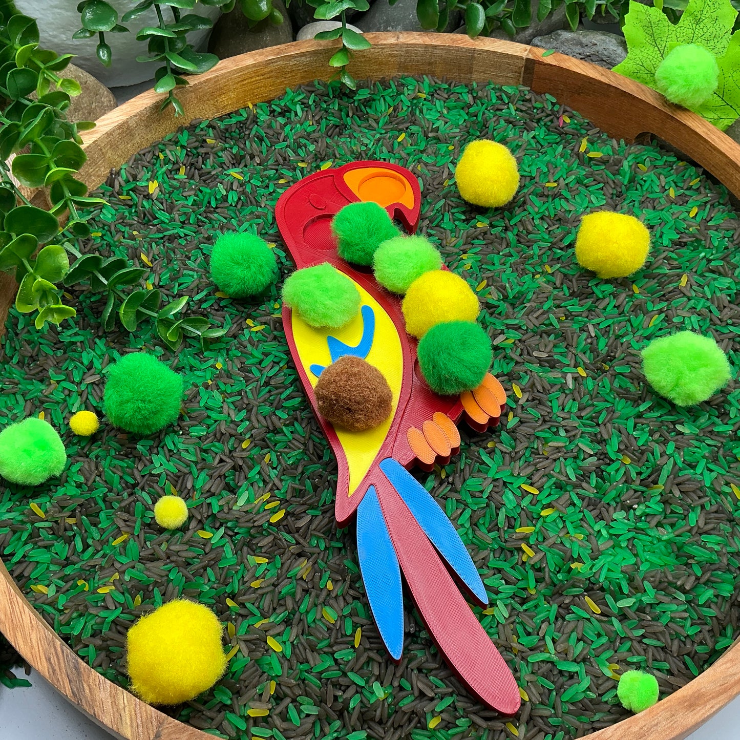 3D-printed animal shape board sensory set, 5 pieces - parrot, zebra, elephant, lion and giraffe for pom-pom play - view 15 of 21