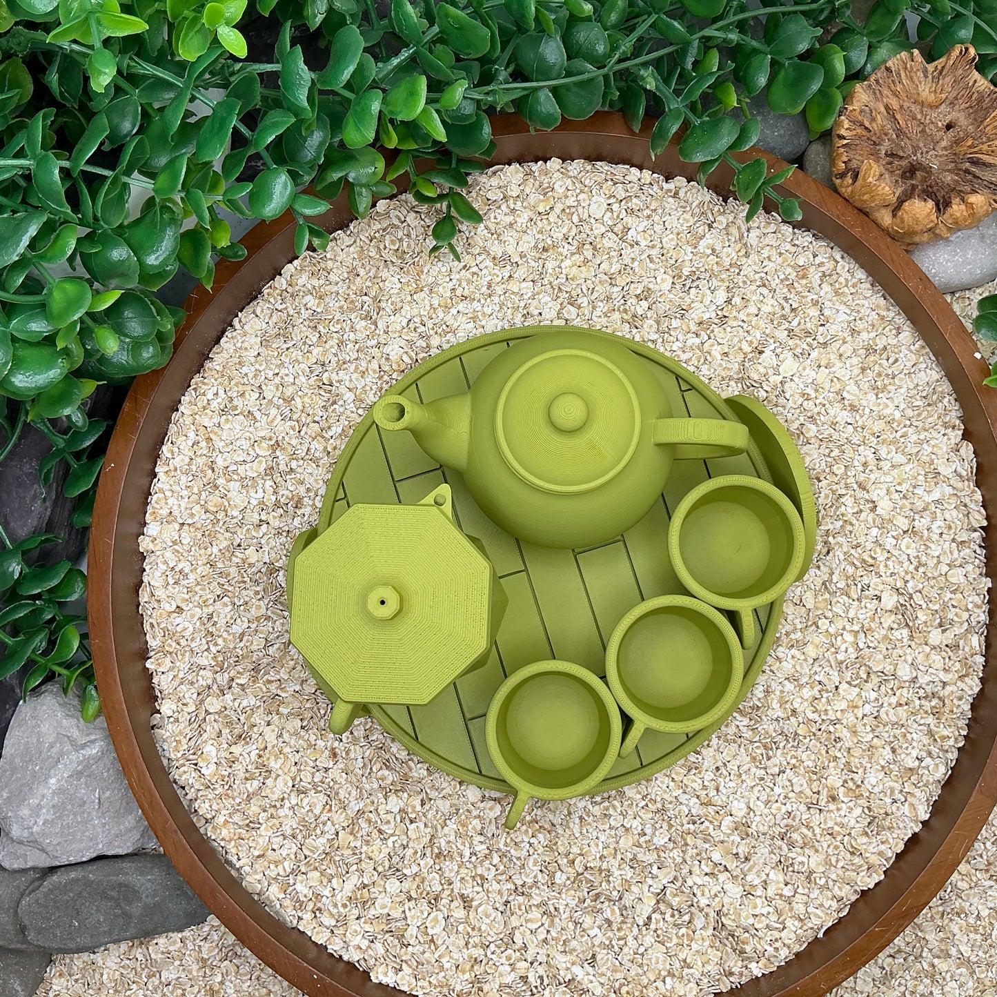 Tea & Coffee Maker Set 6 Piece Set - 3D Printed Teapot , Coffee Pot , Cups & Tray Kitchen Role Play Toy, Eco-Friendly