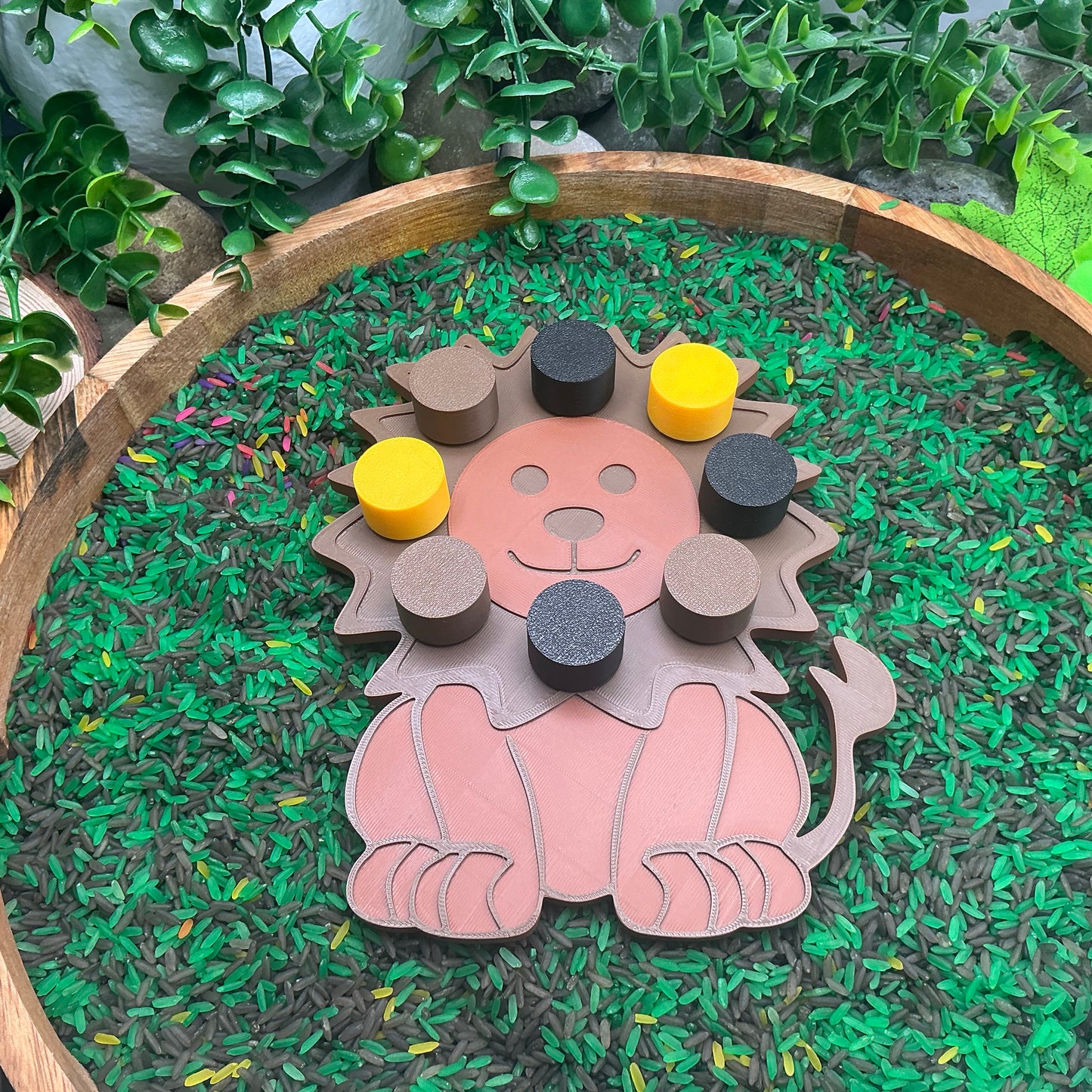 3D-printed animal thread peg board sensory set with screw-on nuts - 6 piece safari set including zebra, panda, lion, crocodile, giraffe and snake - view 10 of 25