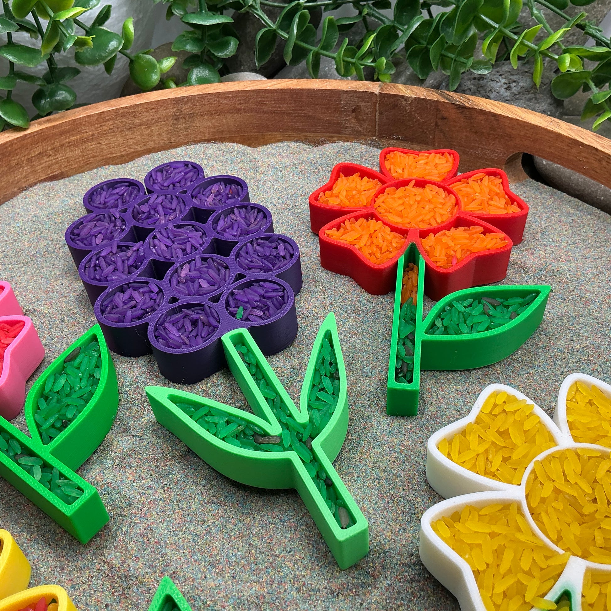 3D-printed flower fill shapes sensory filling tray, 5-piece spring set for sand and rice tuff trays - view 9 of 15