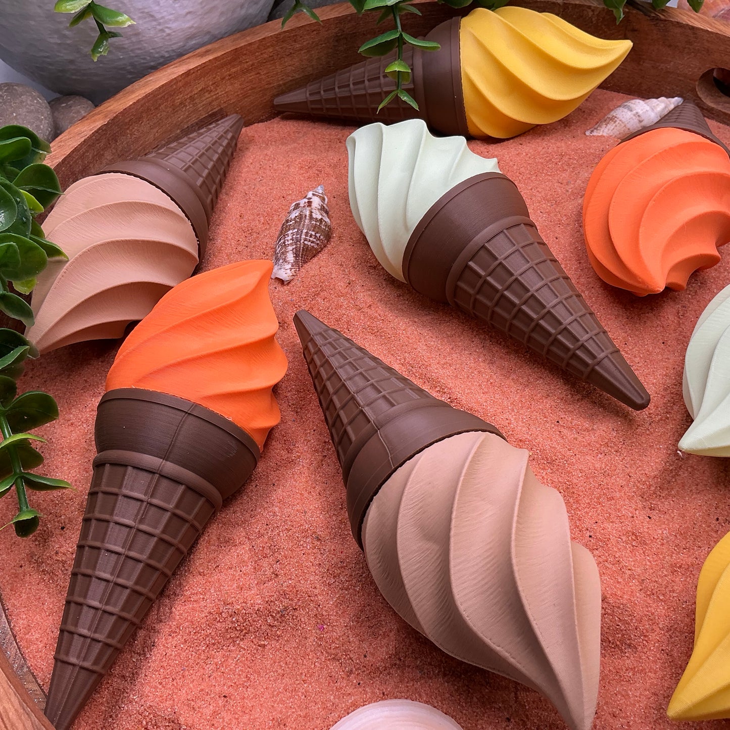 Ice Cream Scoops & Cones Twist Action Role Play Kitchen Food chocolate,Mint,Lemon& Orange toppings