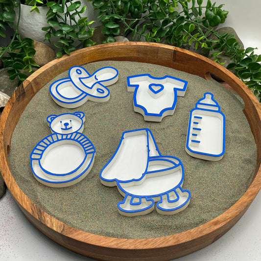 3D-printed baby play sensory filling tray, 5-piece set with dummy, bottle, teddy bear, teething ring and bath - view 1 of 13