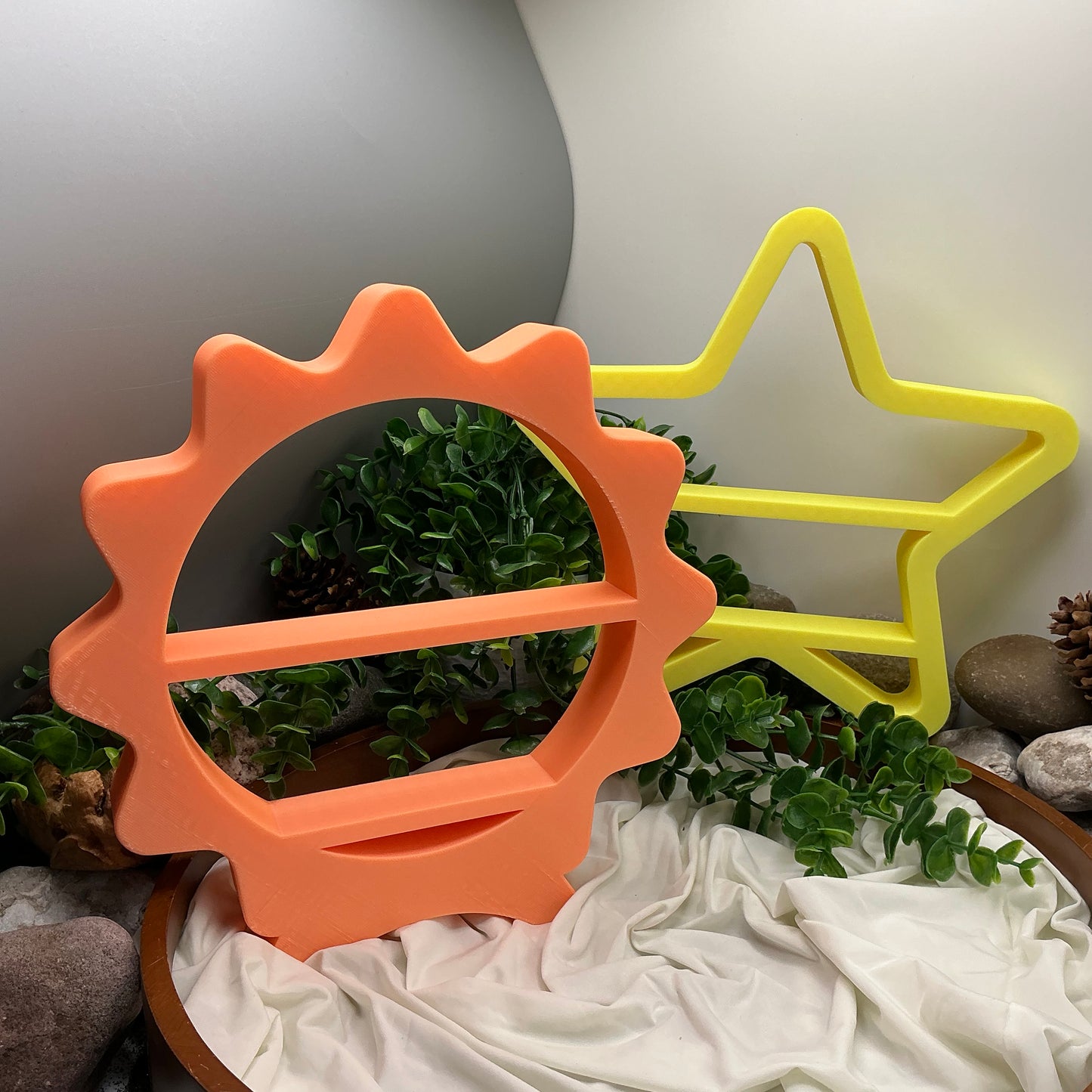 Set of two table top mini shelves star & Sun glow in the dark