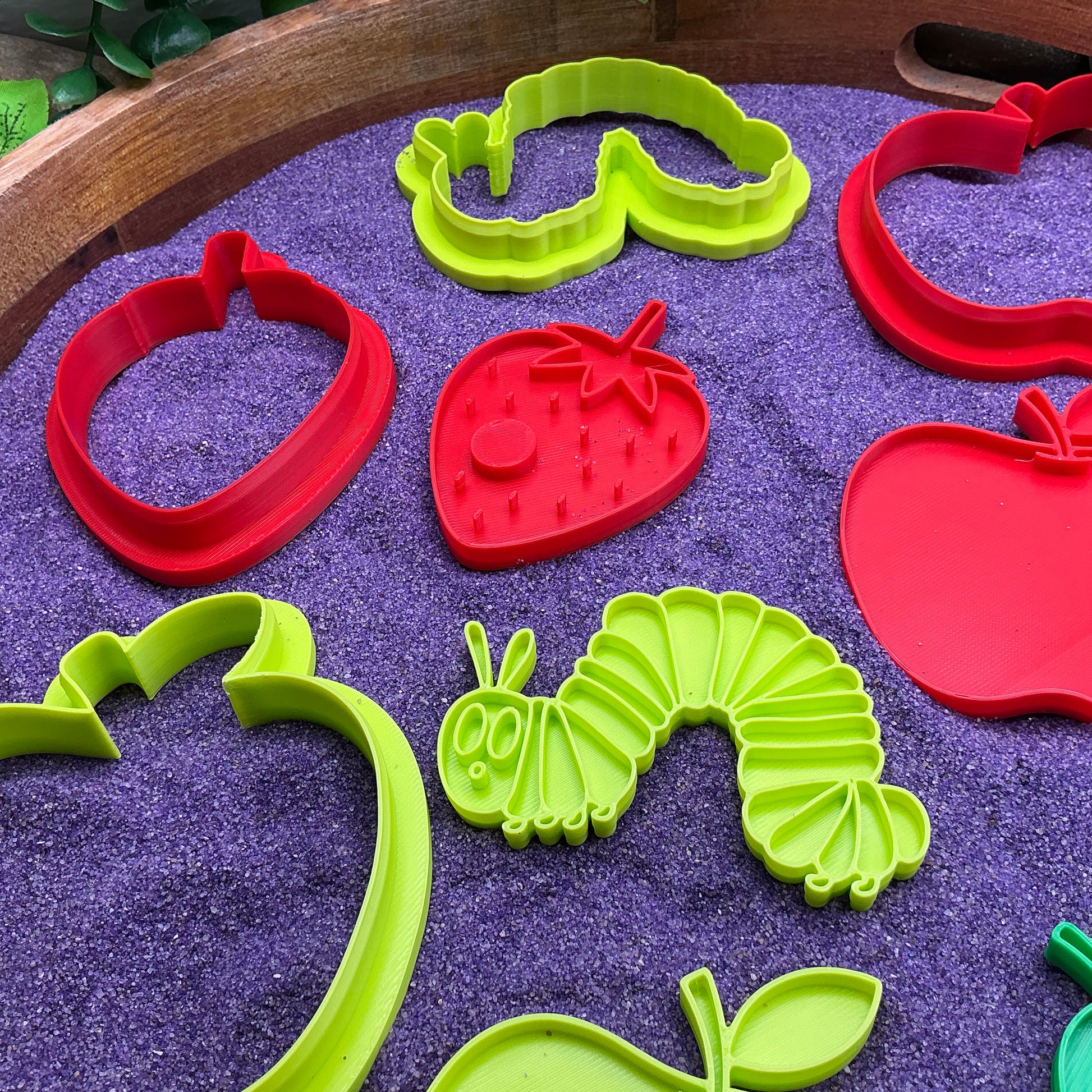 3D-printed caterpillar and fruit cookie cutter set - 5 piece for Very Hungry Caterpillar play dough storytime - view 10 of 12