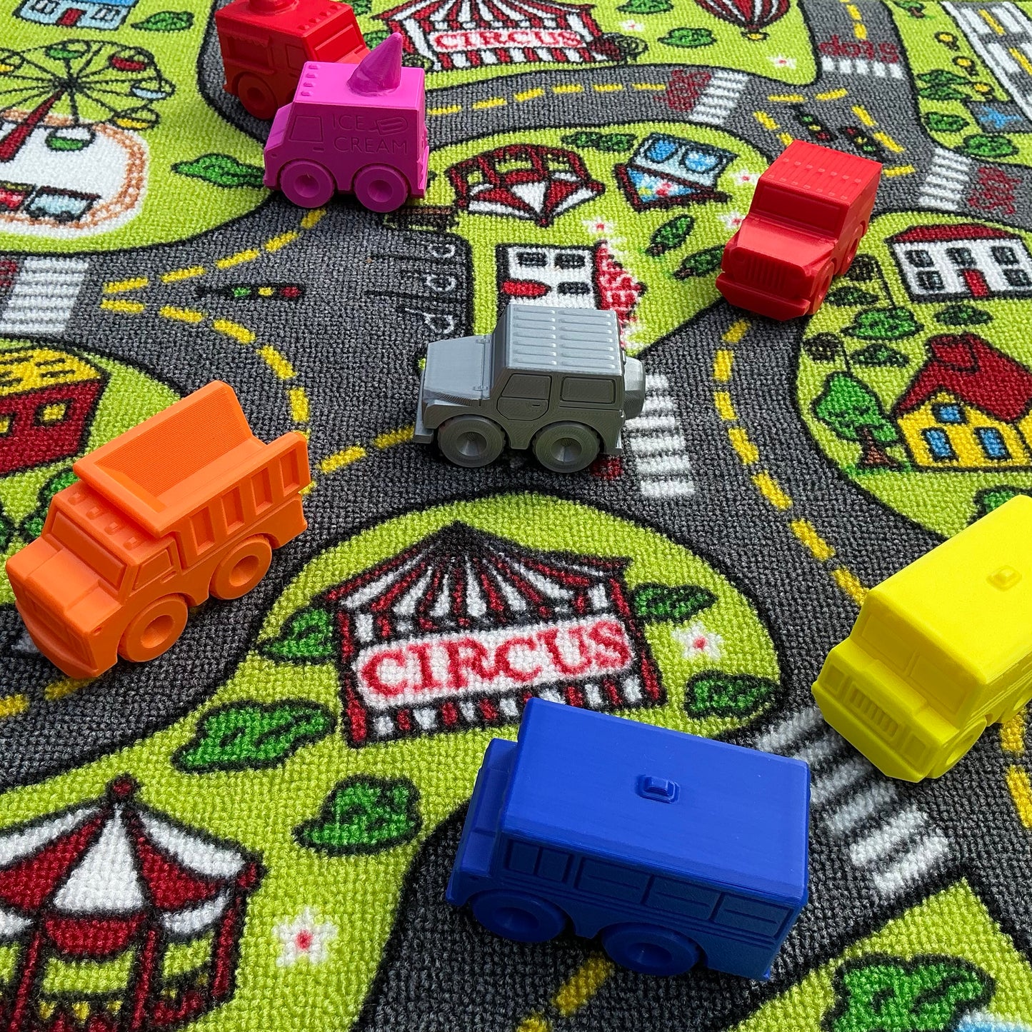 12 piece Toy Vehicle Set including Police Car, Ice Cream Van,school bus
