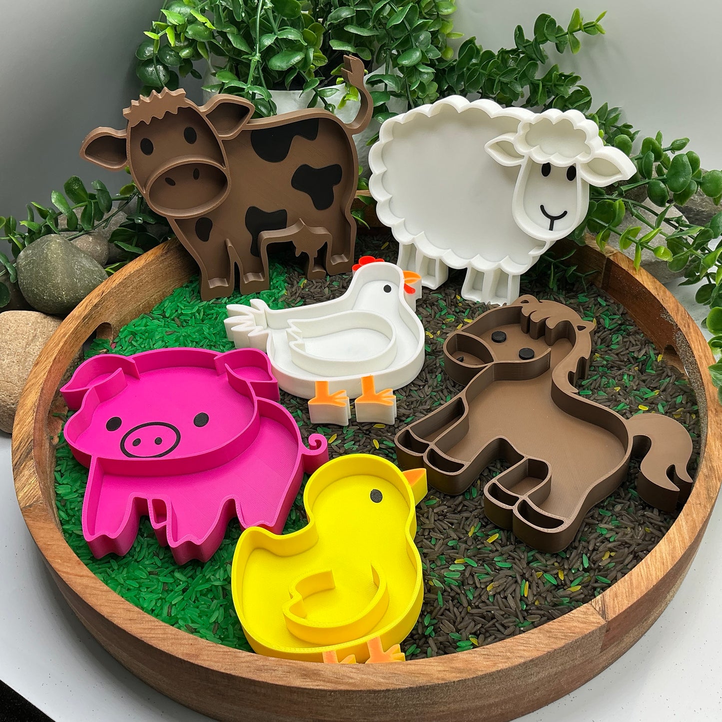 3D-printed farm animals sensory filling tray 6-piece set - pig, sheep, chick, chicken, cow and horse - view 13 of 15