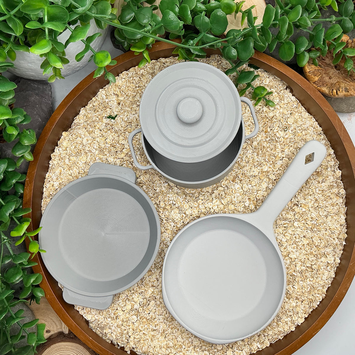 Kitchen Pot & Pan Set (3 Piece) - 3D Printed Eco-Friendly Cooking Role Play Toy