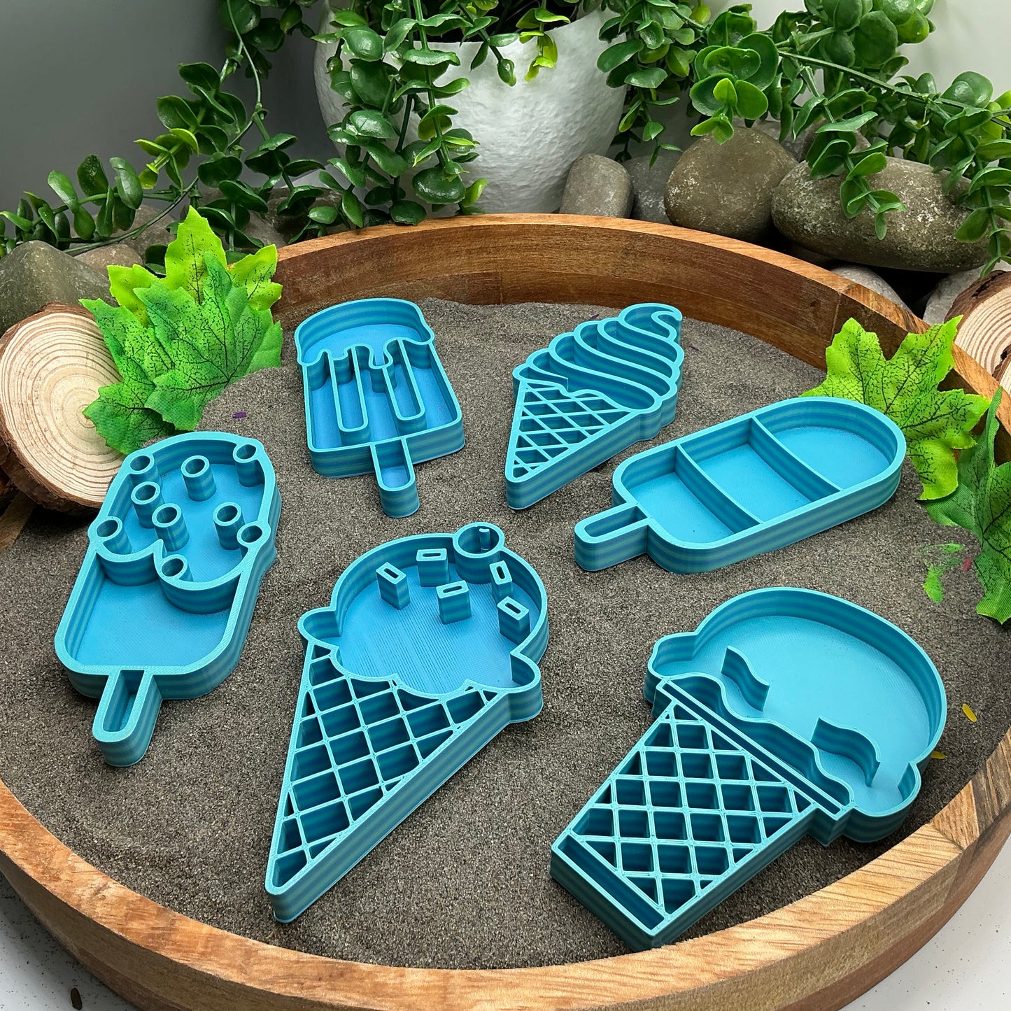 Ice Cream Fill Shapes Sensory Filling Trays Eco-Friendly 3D Printed 6 Piece Set Sand Rice Oat Play Pretend Food Activity