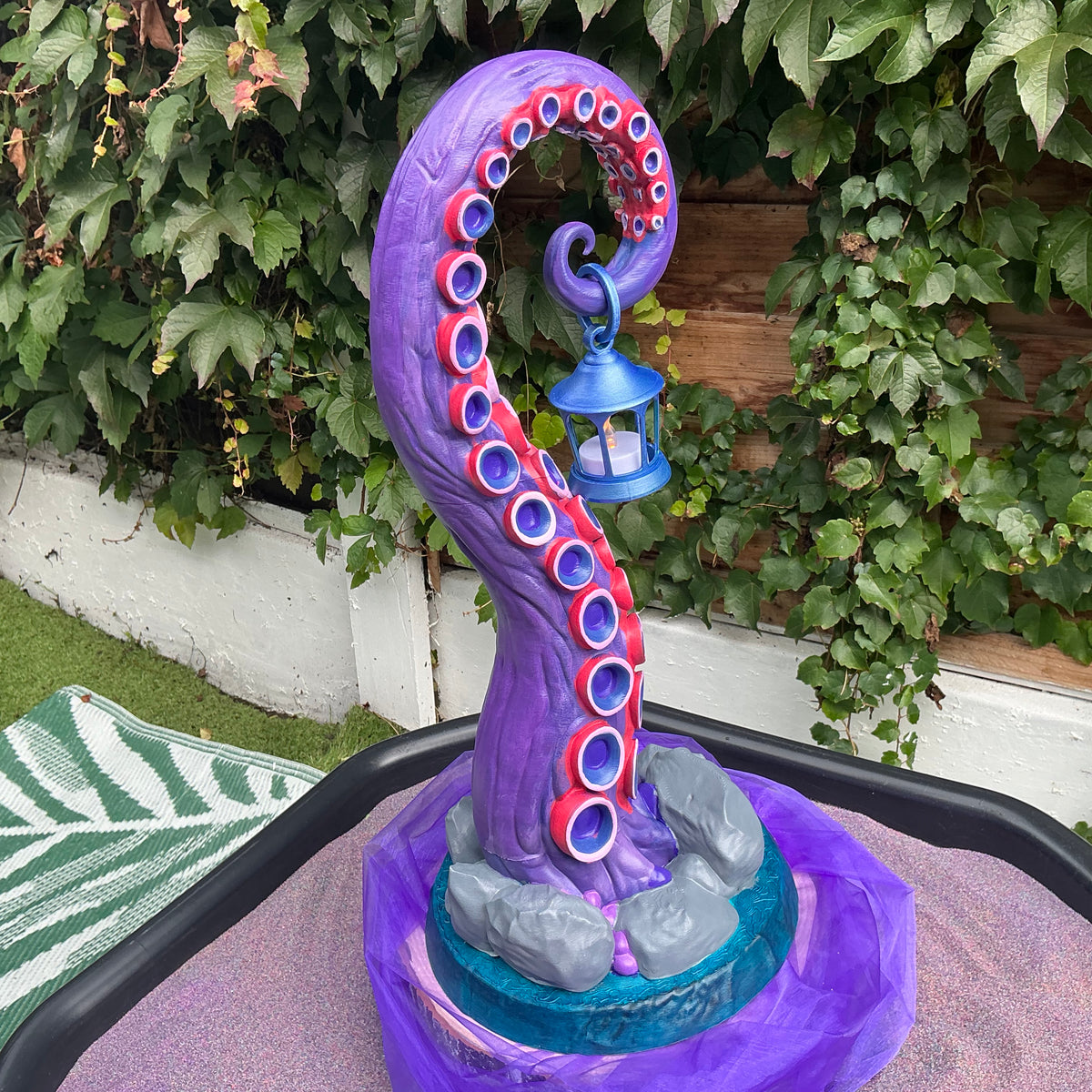 Octopus Tentacle Lantern Stand - Hand Painted 3D Printed Ocean Home Decor, One of a Kind